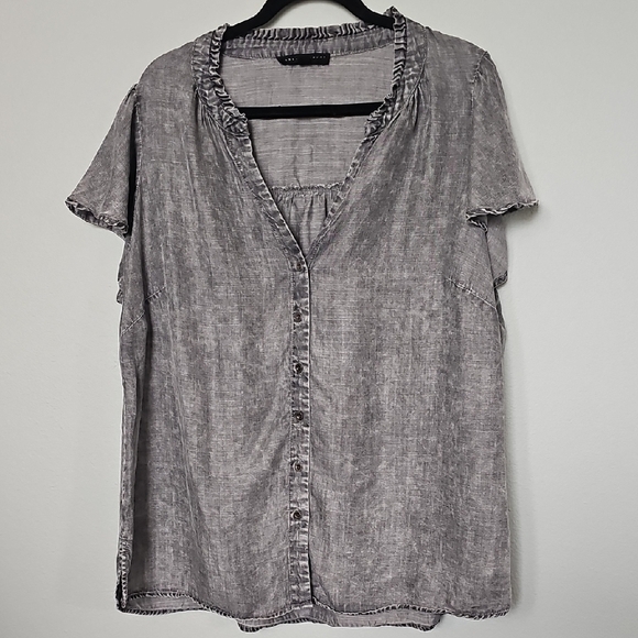 Jane & Delancey Grunge Glam Gray Button Down Shirt and Mandarin Collar 1X - Picture 1 of 9